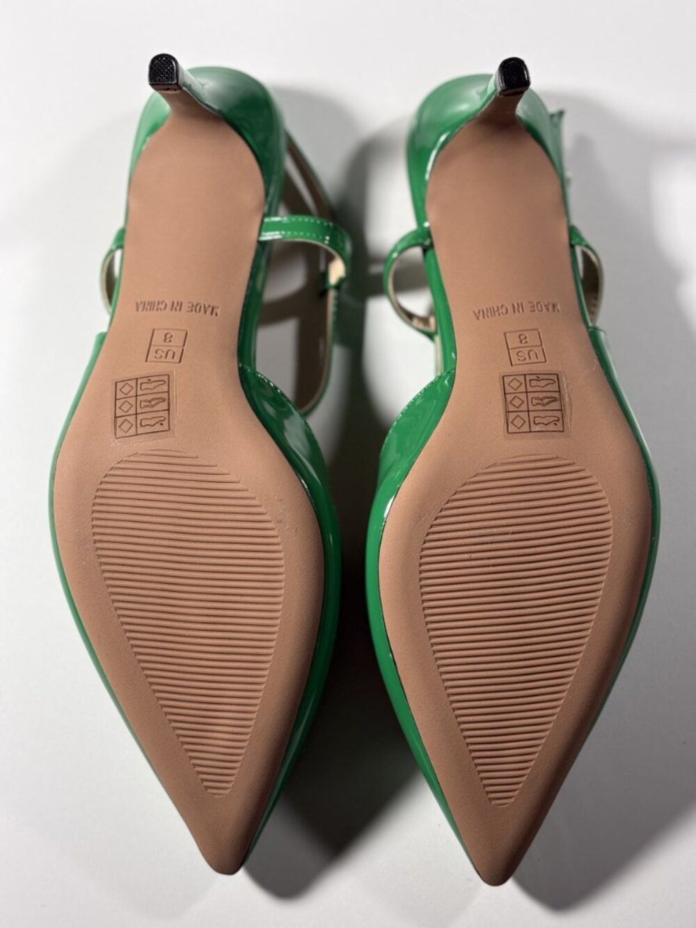 Emerald Green Patent Slingback Kitten Heels Pointed Toe Pumps US 8 Box - Picture 6 of 8